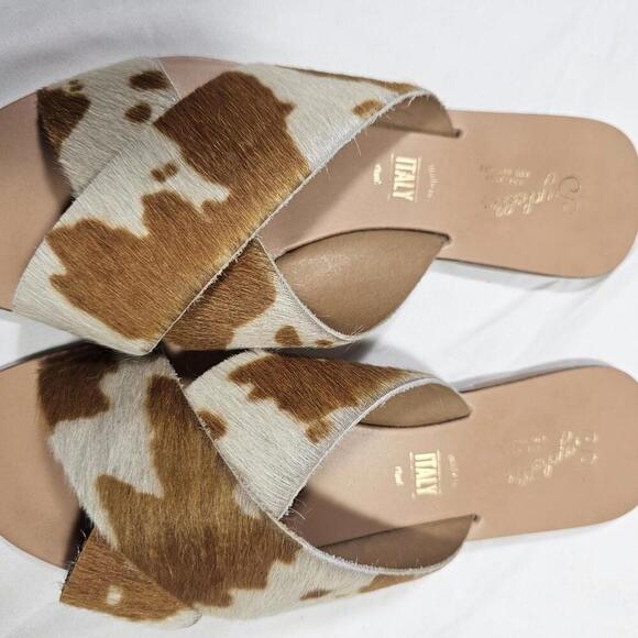 Seychelles Brown Tan Cow Calf Hair Sandals W 7.5 Slides NEW Boho Coastal Cowgirl - Picture 5 of 6